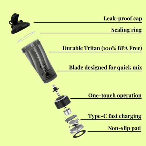 Rechargeable Electric Protein Shaker Bottle – 20 oz