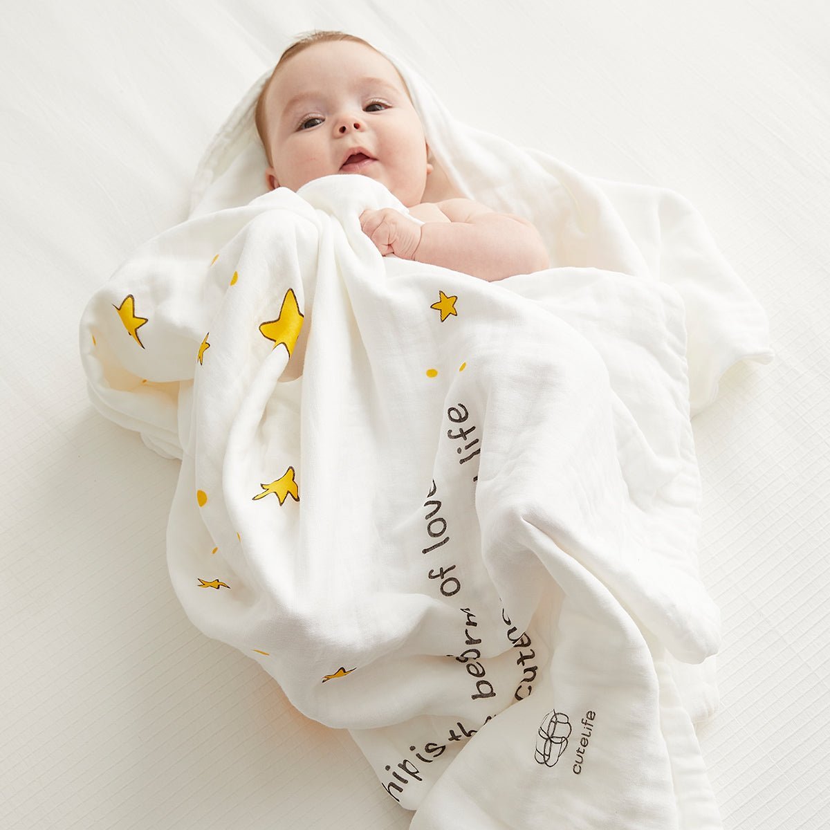 Future Stars Six-layer Cotton Baby Yellow Bath Swaddle Blanket-1