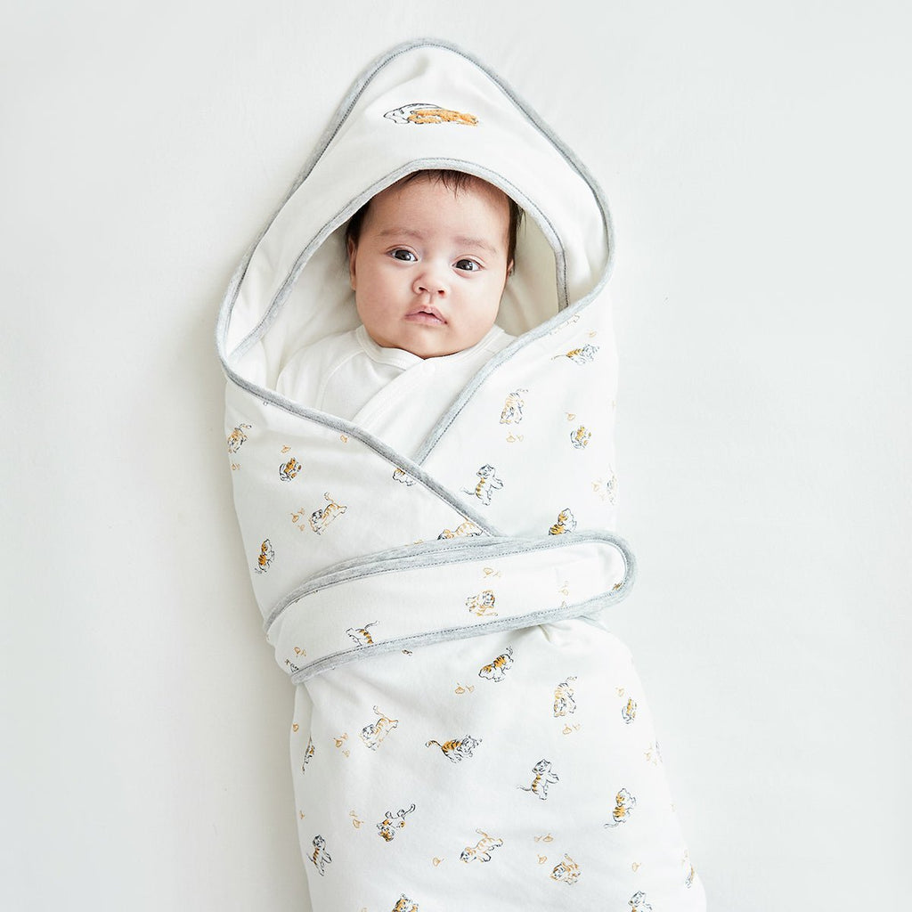 Lively Tiger Light Cotton Baby White Swaddle Wrap-2